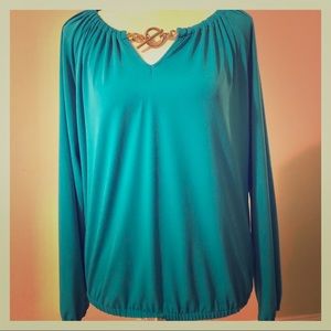 MICHAEL KORE | Teal Long Sleeve Blouse | Size M